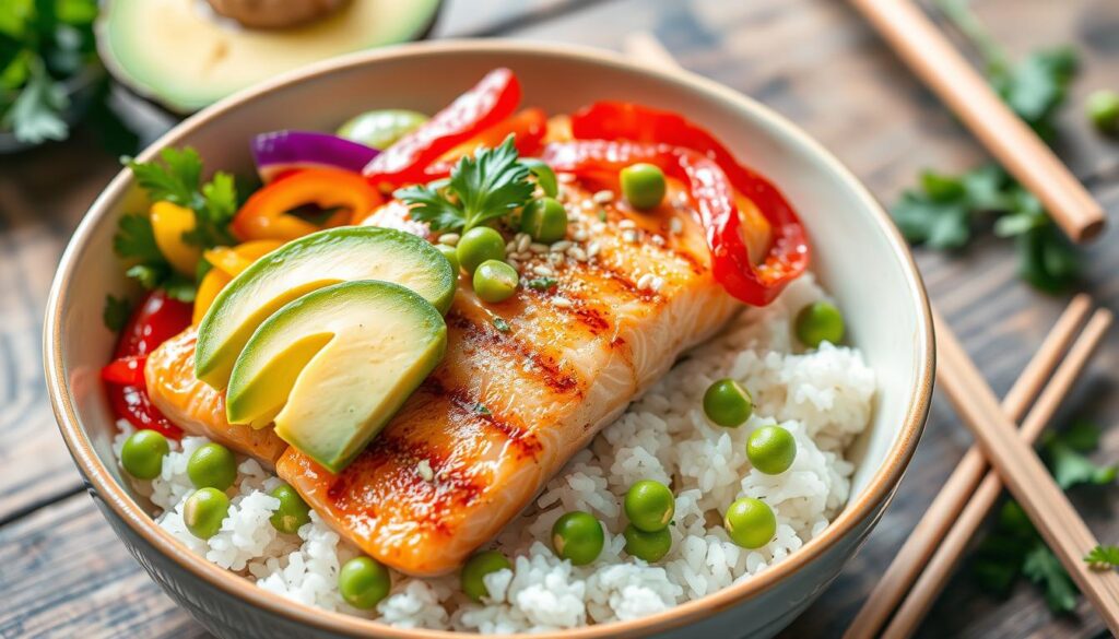 Salmon rice bowls