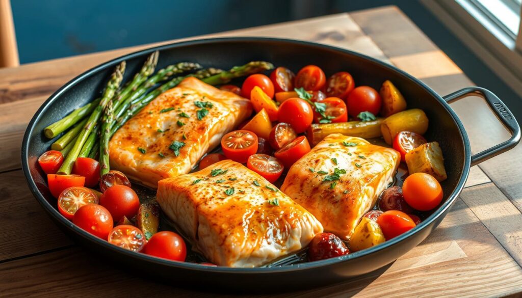 One-pan salmon dinner