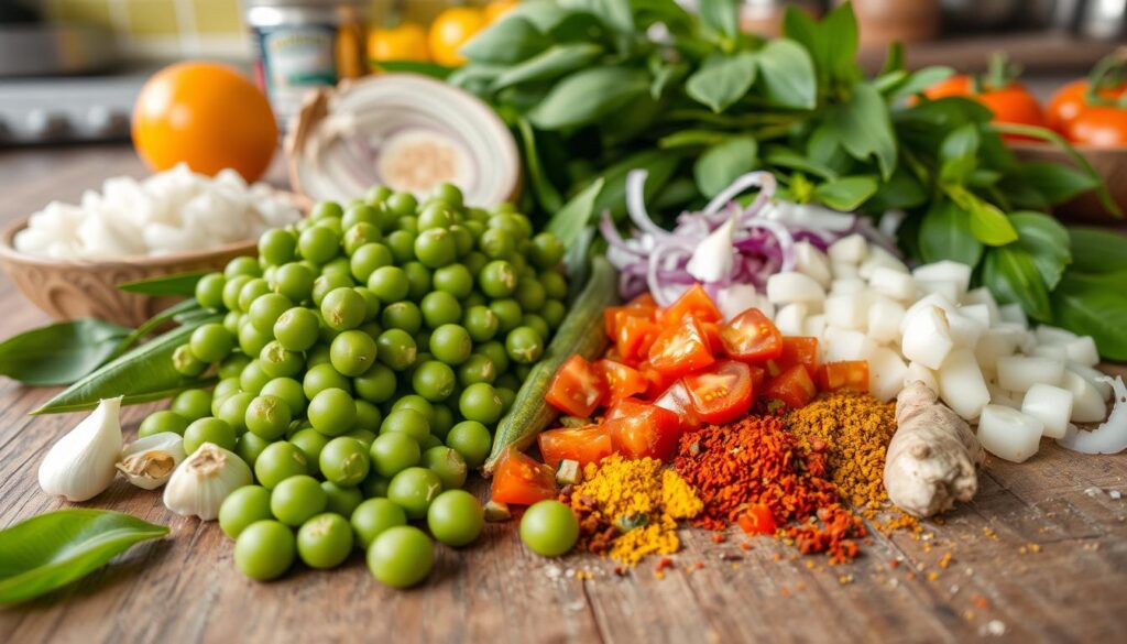 Pea curry ingredients