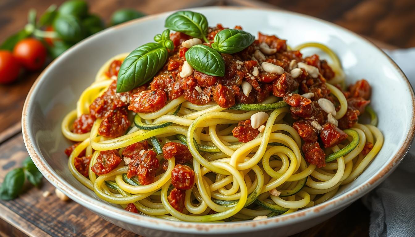 Zucchini Noodles with Sun-Dried Tomato Pesto