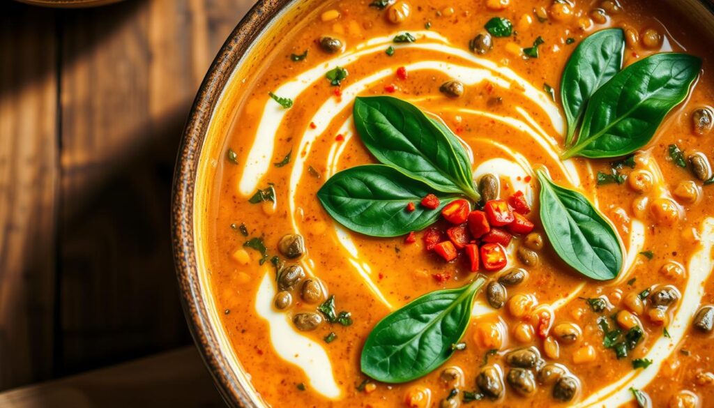 spicy lentil spinach soup