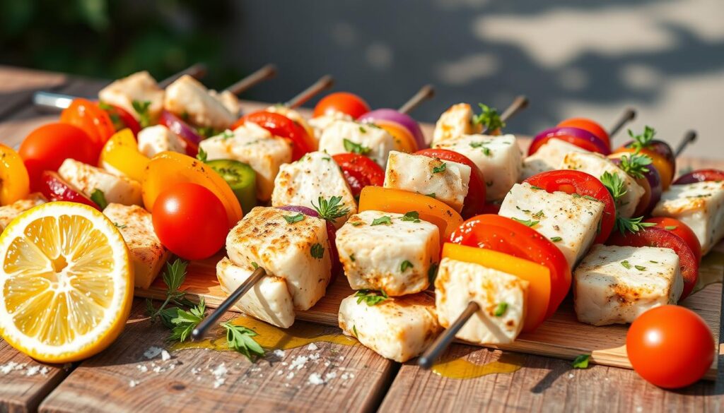 Mediterranean fish skewers