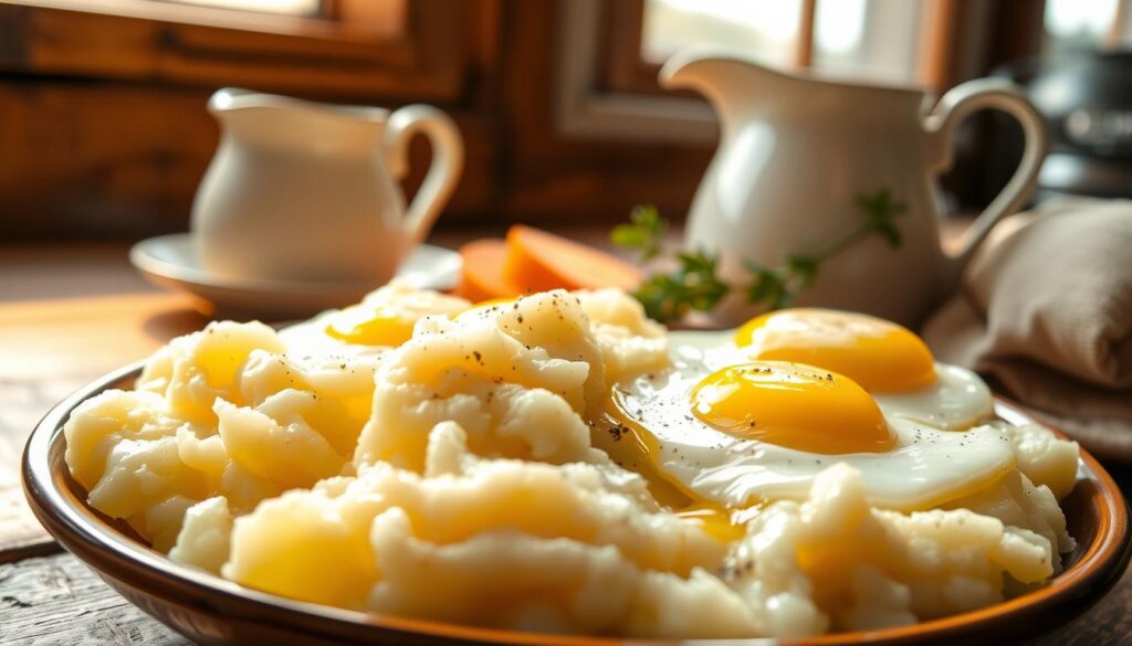 mashed potatoes and eggs comfort food breakfast